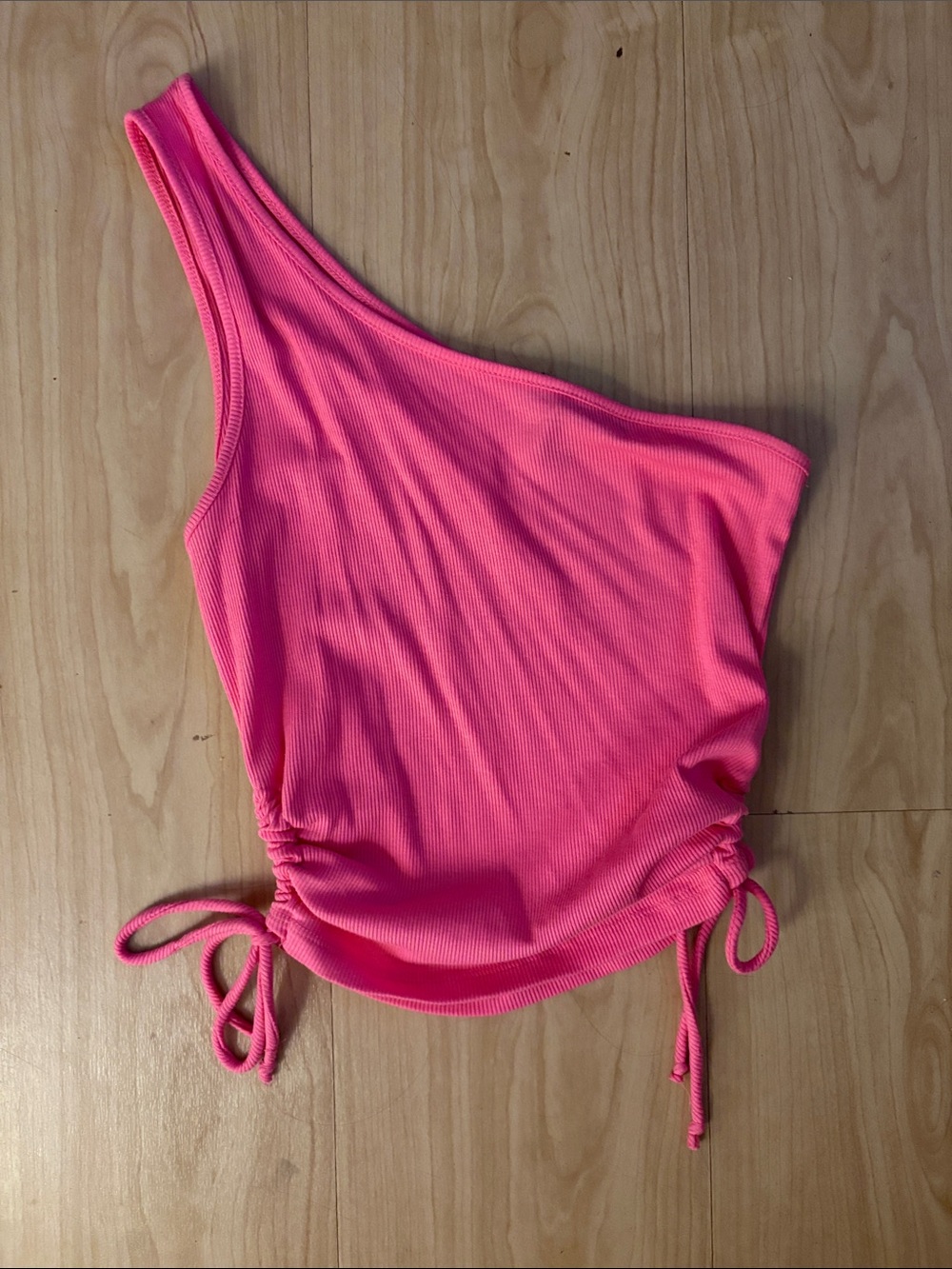 One-Shoulder Ruched Tank Top - Pink